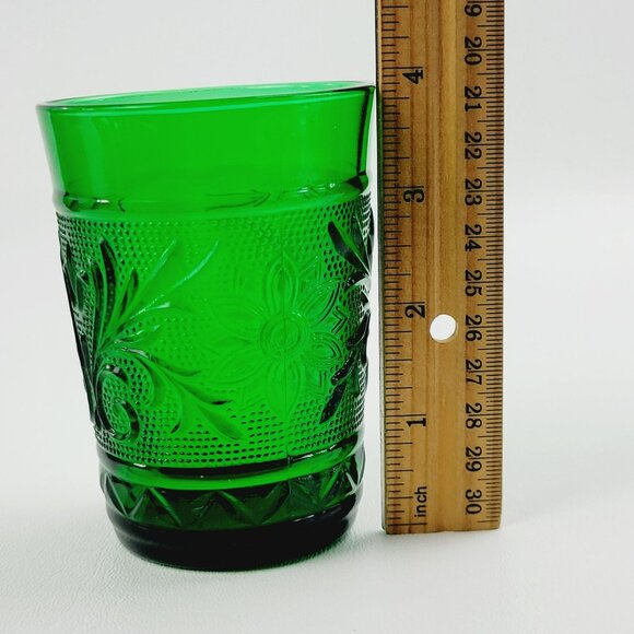 Retro Anchor Hocking Sandwich Glass 8oz Small Tumbler Set Forest Green c1940s-60 - Picture 5 of 8